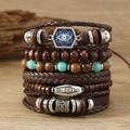 Detail of bohemian leather bracelet set with turquoise beads and evil eye charm - Evil Eye Totem Style (04)