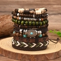 Detail of bohemian multilayer bracelet with tree of life leather and wooden beads - Tree of Life Turquoise Style (Style 1)