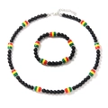 Detalle de conjunto bohemio de collar y pulsera de cuentas negras con estilo de reggae - Multicolor: Estilo 1