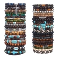 Detailed set of bohemian layered beaded bracelets featuring turquoise and wooden accents - Style E (Multilayered Set)