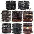Set di bracciali in pelle intrecciata multistrato con perle di legno e albero della vita - Stile Intrecciato Misto