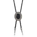 Detail der Western-Bolo-Krawatte mit schwarzem Edelstein und geschnitzter Gravur - Vintage Scroll Muster Schwarzer Edelstein Stil (5915583445695)