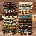 Set di braccialetti bohémien a più strati con perline turchesi e ciondoli etnici - Stile C (Set Multistrato)