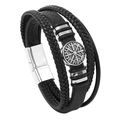 Bracciale punk in pelle intrecciata da uomo con ciondolo bussola e chiusura magnetica - Nero