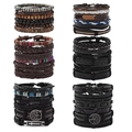 36-piece vintage bohemian multi-layer braided PU leather bracelet set with ethnic charms - Multicolor Style