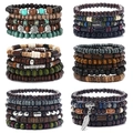 Set di 32 braccialetti regolabili in legno per uomo con ciondoli bohémien albero della vita - Set Misto Multicolore
