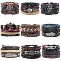 Set di 36 braccialetti vintage multistrato intrecciati con perline in pelle e ciondoli - Stile intrecciato multistrato retrò