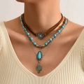 Detail van de boho gelaagde ketting met turkooizen hart, cactus en stierkop hangers - 06 Hart Cactus Halsketting Set