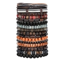 16-piece set of men's braided leather bracelets with wooden beads and ethnic charms - 16pcs Bracelet Set