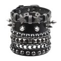 Set di 4 bracciali punk in pelle con borchie argentate, ciondoli a stella e catene - Set da 4 pezzi