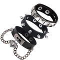 3-piece punk black leather bracelet set with square studs, spikes, and heart padlock - Spiked Bracelet, Studded Bracelet And Heart Lock Bracelet