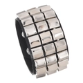 Bracciale punk 3 pezzi in pelle con borchie geometriche argentate per uno stile rock - Nero Tripla Fila