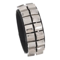 Bracciale punk in pelle nera con doppia fila di borchie metalliche quadrate argento - Nero Doppia Fila