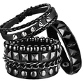 Punk-Armband-Set für Herren mit Lederriemen, Metallstollen und Kettenelementen - Punk Nieten Armband Kollektion (Set)