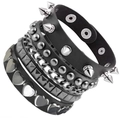 3-delige set gelaagde zwarte lederen punkarmbanden met studs, hart en metalen kettingen - Multi-Element Gecombineerde Stijl (Sanjiantao)