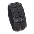 Bracciale punk in pelle nera con doppia fila di borchie a piramide e fibbia in metallo - Doppia fila