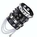Set of four punk leather bracelets with skull motifs, silver studs and metal chains - Skull Star And Rivet Bracelet Set