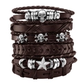 Mehrlagiges Lederarmband-Set mit Punk-Totenkopf-Anhängern und Vintage-Flechtbändern - Stil 3 (Braun)