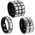 Three-piece punk PU leather bracelet set with silver pyramid studs and snap buttons - Multiple Styles Of Combinations