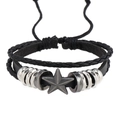 Mehrlagiges geflochtenes Lederarmband für Herren mit Sternanhänger und Perlen - Schwarz