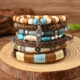 Bohemian multilayer beaded bracelet set featuring turquoise stones and silver cross charm - Fashion Style 02 (Lady Fashion-02)