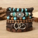 Vintage multi-layer leather bracelet set with turquoise beads and evil eye charm - Men's Bracelet-06 (RH769)