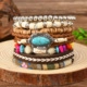 Bohemian multilayer turquoise bead bracelet set with leather and vintage charms - Fashion Style 07 (Lady Fashion-07)