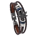 Men's retro multilayer leather bracelet with a maple leaf pendant and metal beads - Brown