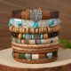 Bohemian multi-layer beaded bracelet set with turquoise stones and tree of life charms - Fashion Style 08 (Lady Fashion-08)