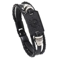 Gevlochten leren armband met meerdere lagen voor heren met nautisch roer en zilveren ringen - Zwart Stuurwiel Meerlaagse Stijl (RH295)