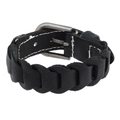 Bracciale vintage da uomo in pelle nera intrecciata con fibbia argento e cuciture a mano - Nero