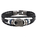 Bracciale multistrato in pelle da uomo con testa di aquila argento e perline blu - Nero