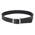 Detail of black leather choker featuring a silver square buckle and adjustable holes - Square Buckle Minimalist Style (07)