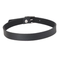 Close-up of black leather choker with silver metal buckle and adjustable holes - Needle Buckle Strap Style (09)