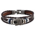 Bracciale multistrato retrò in pelle marrone con ciondolo aquila argento e pietre blu - Marrone