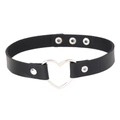 Detail of Harajuku punk heart choker showing black PU leather and silver metal ring - Hollow Heart Ring Style (11)