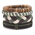 Set di braccialetti multistrato da uomo in pelle e perline in stile bohémien - Set Bracciali Vintage Pelle Intrecciata Perline di Legno (RH289)