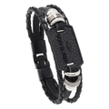 Bracciale in pelle multistrato da uomo con croce in metallo e ciondolo God Bless - Nero (RH292)