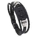 Men's multilayer black braided leather bracelet with silver beads and anchor metal plate - Black (RH294)