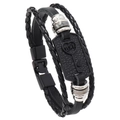 Bracciale multistrato in pelle intrecciata nera da uomo con placca in lega LOVE e cuore - Nero
