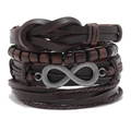 Herren Vintage Lederarmband-Set mit Unendlichkeitssymbol und Holzperlen auf Weiß - Braun