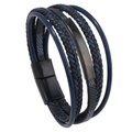 Pulsera multicapa de cuero trenzado para hombre con cierre magnético de metal negro - Azul Oscuro