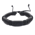Meerlagige handgevlochten leren herenarmband in zwart met verstelbaar treksluiting - Zwart