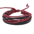 Detail of multi-layer woven bracelet featuring dark red cords and black leather bands - Dark Red