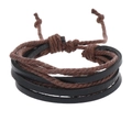 Detail of multi-layer woven leather bracelet with adjustable braided knot closure - Brown