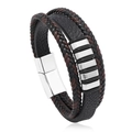 Bracciale multistrato in pelle intrecciata da uomo con anelli e chiusura magnetica - Nero/Marrone Misto (4)