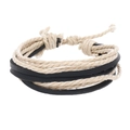 Detail of multi-layer woven bracelet showing beige hemp rope and black leather texture - Off White