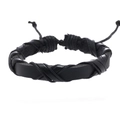 Pulsera multicapa de cuero trenzado negro hecha a mano para hombre con cierre ajustable - Estilo Trenzado Negro (A款)