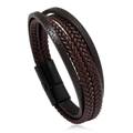 Details des dunkelbraunen mehrlagigen Lederarmbands mit schwarzem Magnetverschluss - Braun (Schwarze Schnalle)