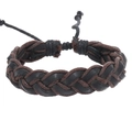 Detail of hand-woven bracelet showing black leather and brown braided rope textures - Black Leather + Dark Coffee String